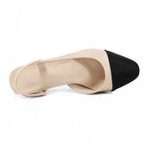 Beige & Black Contrast Toe Slingback Low-Block Ballet Silhouette Flats
